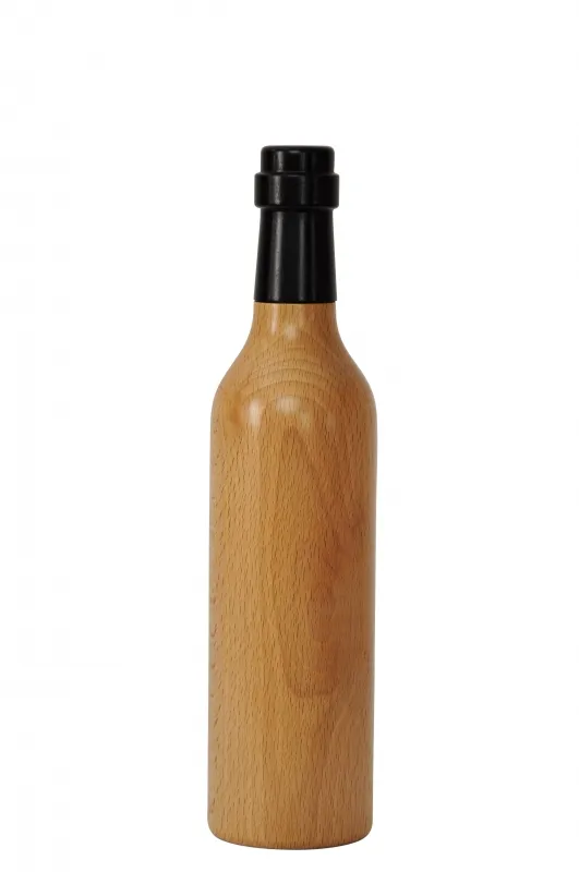 Pfeffermühle in Form einer kleinen Weinflasche, Buche natur lackiert