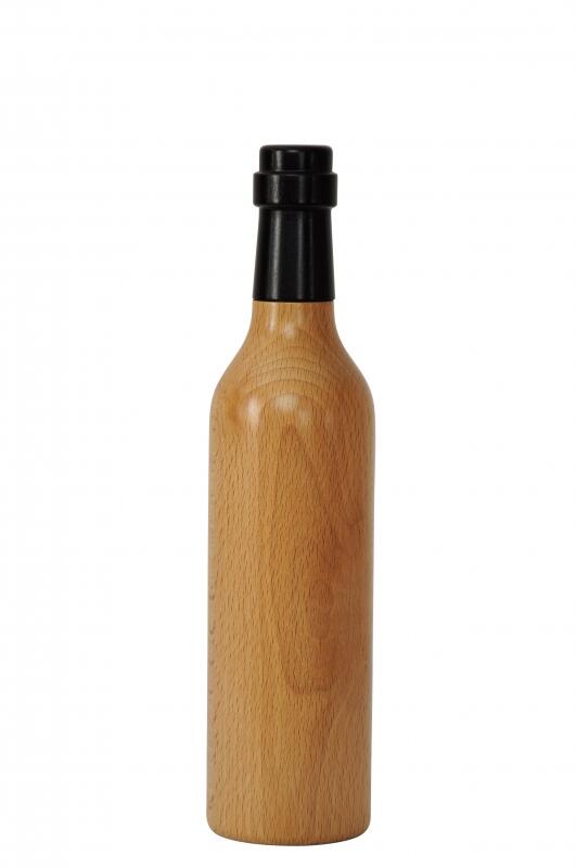 Pfeffermühle in Form einer kleinen Weinflasche, Buche natur lackiert