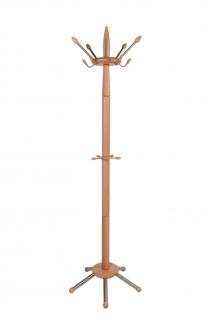 Garderobenständer - Buche natur lackiert mit Edelstahl-Haken und Edelstahl-Füßen