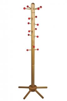 Kinder-Garderobenständer, massive Buche, mit roten Kugeln an verschiebbaren Aufhängern