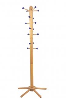 Kinder-Garderobenständer, massive Buche, mit blauen Kugeln an verschiebbaren Aufhängern