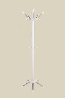 Garderobenständer - Buche weiß lackiert mit Edelstahl-Haken und Edelstahl-Füßen
