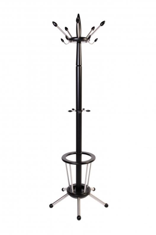 Garderobenständer mit integriertem Schirmständer aus Holz und Edelstahl - wengefarbig lackiert