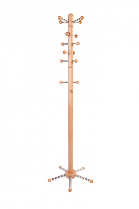 Garderobenständer, massive Buche natur lackiert - Edelstahl - mit verschiebbaren Aufhängern