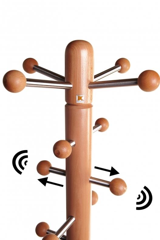 Spitze mit verschiebbaren Aufhängern von Garderobenständer, Buche natur lackiert - Edelstahl
