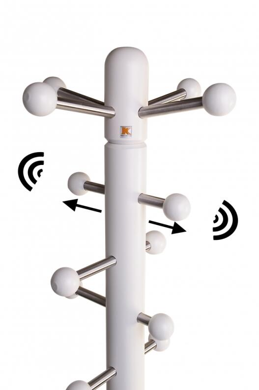 Spitze mit verschiebbaren Aufhängern von Massivholz Garderobenständer, weiß lackiert / Edelstahl