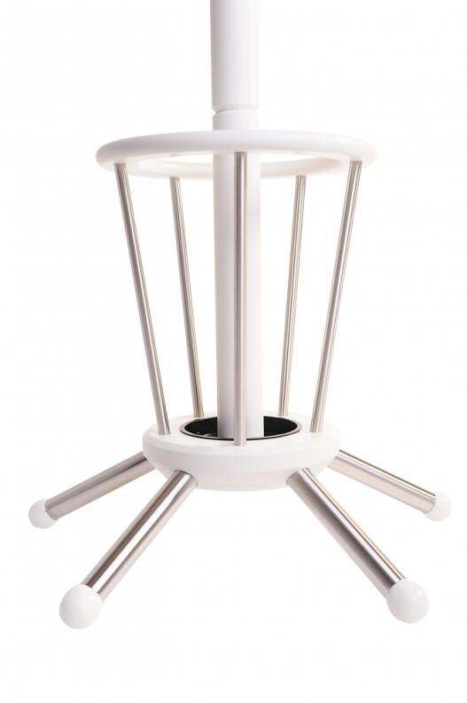 Schirmständerunterteil mit Abtropfschale von weiß lackiertem Garderobenschirmständer aus Holz