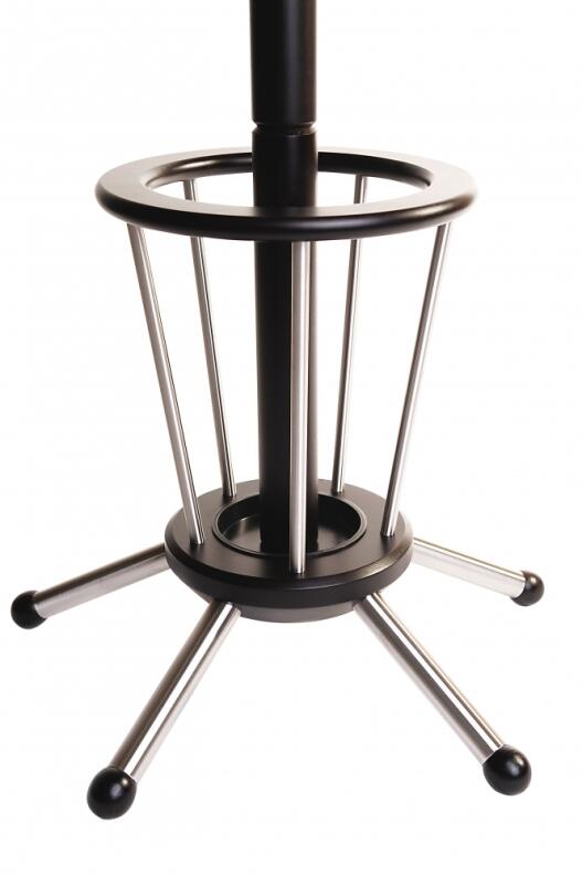 Schirmständerunterteil mit Abtropfschale von dunkelbraun lackiertem Garderobenschirmständer aus Holz