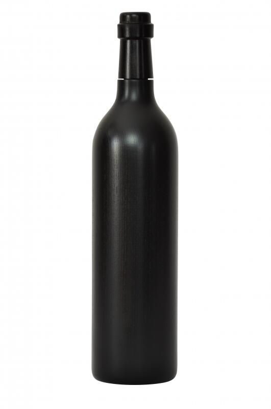 Pfeffermühle aus Holz in Form einer 0,75 l Weinflasche, schwarz lackiert