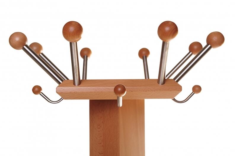 Spitze von Garderobenständer aus Holz  Satellit  mit acht großen und vier kleinen Aufhängern