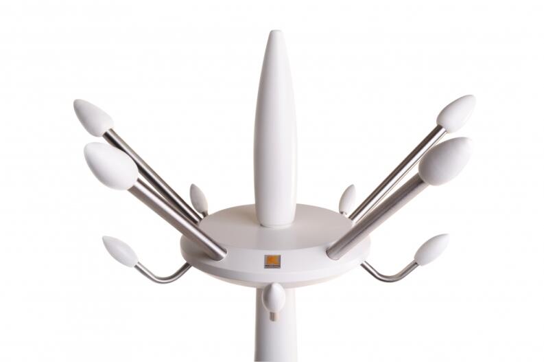 Spitze von Garderobenständer mit je fünf kleinen und großen Haken, weiß - Edelstahl